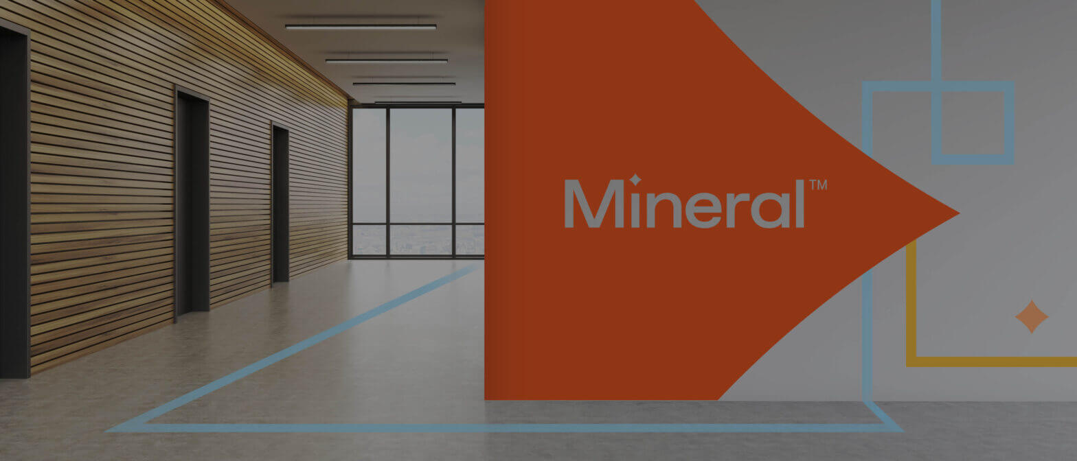 Mineral logo on office wall welcoming employees and visitors to Mineral