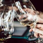 Wine glasses in a toast