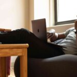 Person working comfortably from home