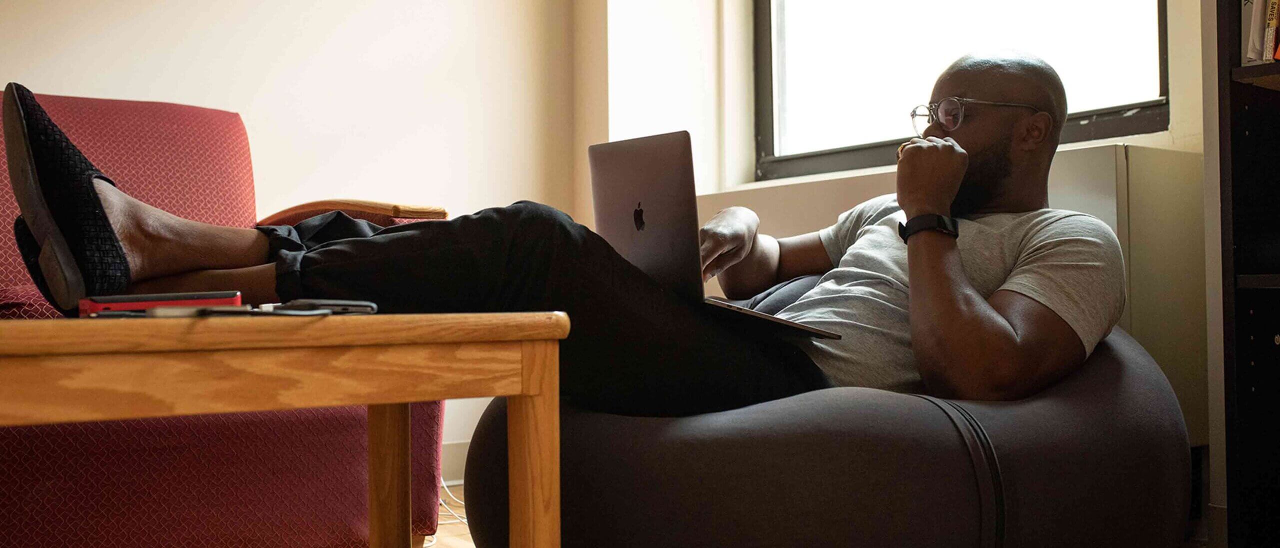 Person working comfortably from home